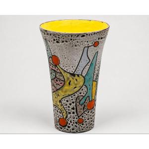 Large "fat Lava" Conical Vase, By Marius Bessone, Vallauris, France, 1956