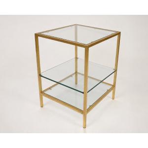 Small Table Made Of Hammered And Gilded Iron, In The Style Of Robert Thibier, Paris, France, Circa 1960