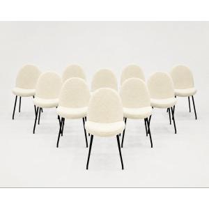 Set Of Ten Model 771 Chairs, By Joseph-andré Motte, éditions Steiner, Paris, Circa 1954