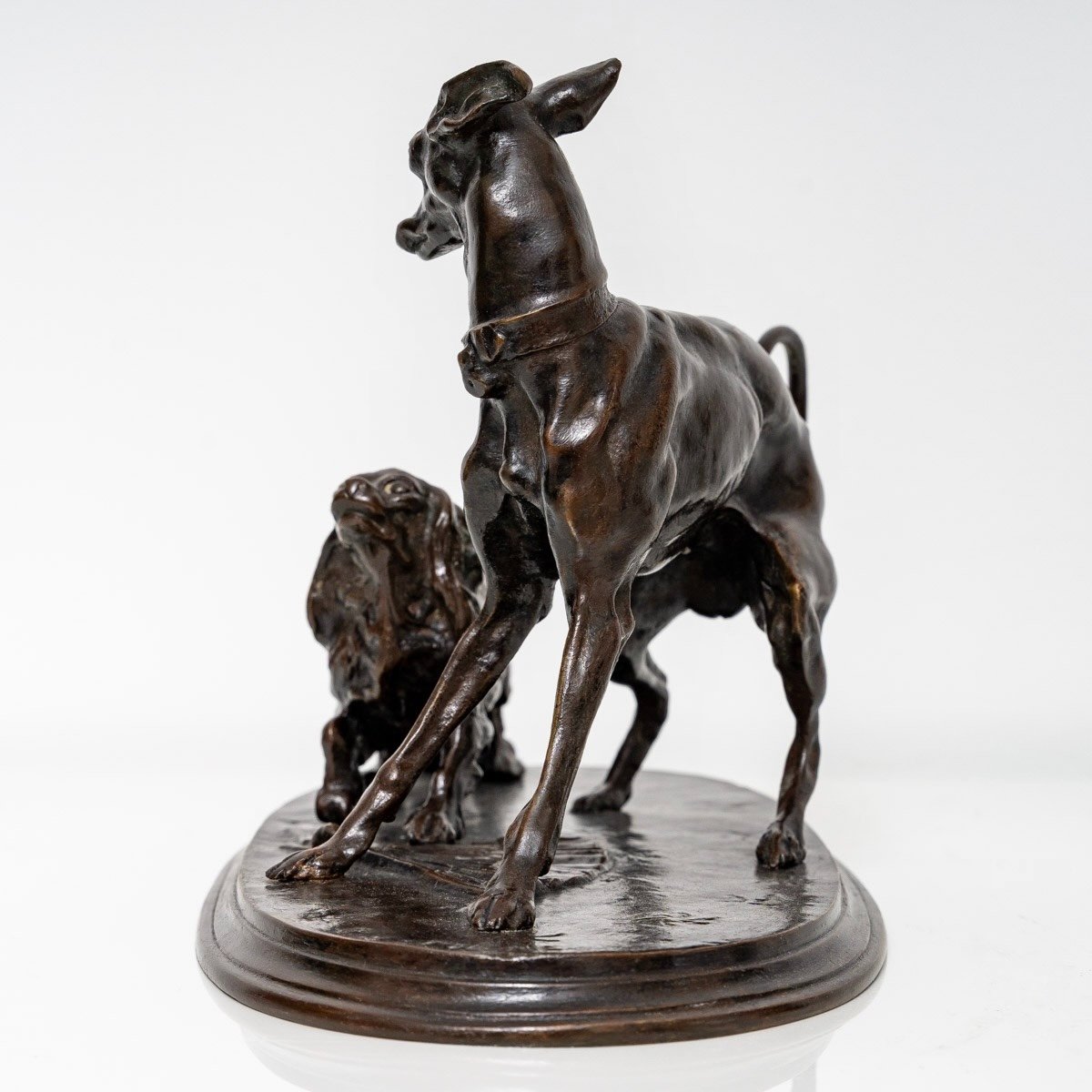 Sculpture - Groupe Lévrier Et King - Charles Par Pierre - Jules Mêne (1810-1879) - Bronze XIX ème siècle-photo-3