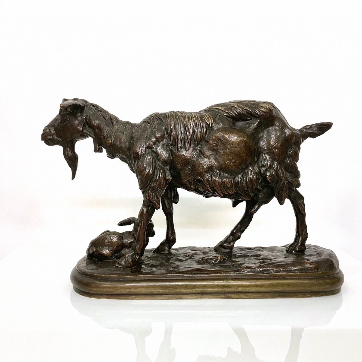 Groupe Chèvre Et Chevreau Par Emmanuel Frémiet (1824-1910) , Bronze XIXème Siècle-photo-3
