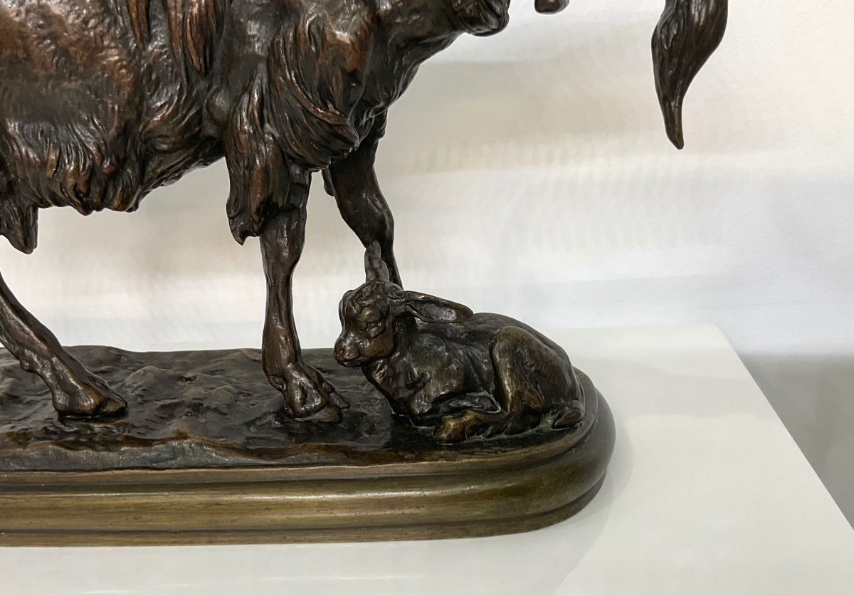 Groupe Chèvre Et Chevreau Par Emmanuel Frémiet (1824-1910) , Bronze XIXème Siècle-photo-2