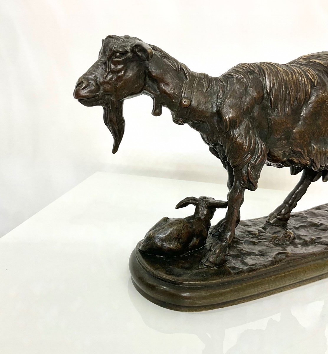 Groupe Chèvre Et Chevreau Par Emmanuel Frémiet (1824-1910) , Bronze XIXème Siècle-photo-3