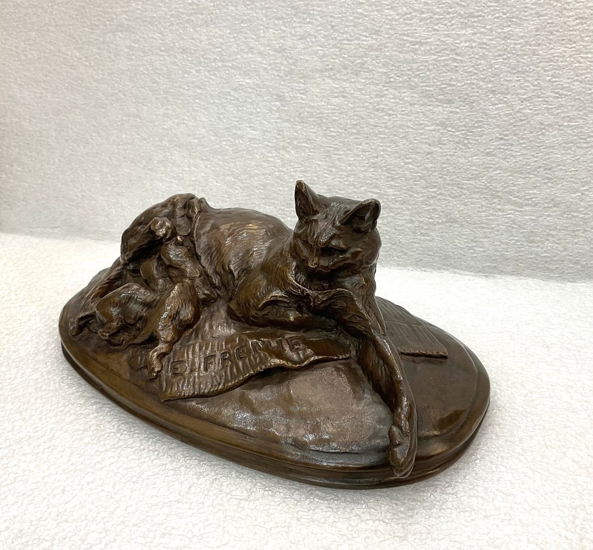 Sculpture - Cat And Her Cubs By Emmanuel Fremiet (1824-1910) ,  Bronze XIXth Century-photo-3