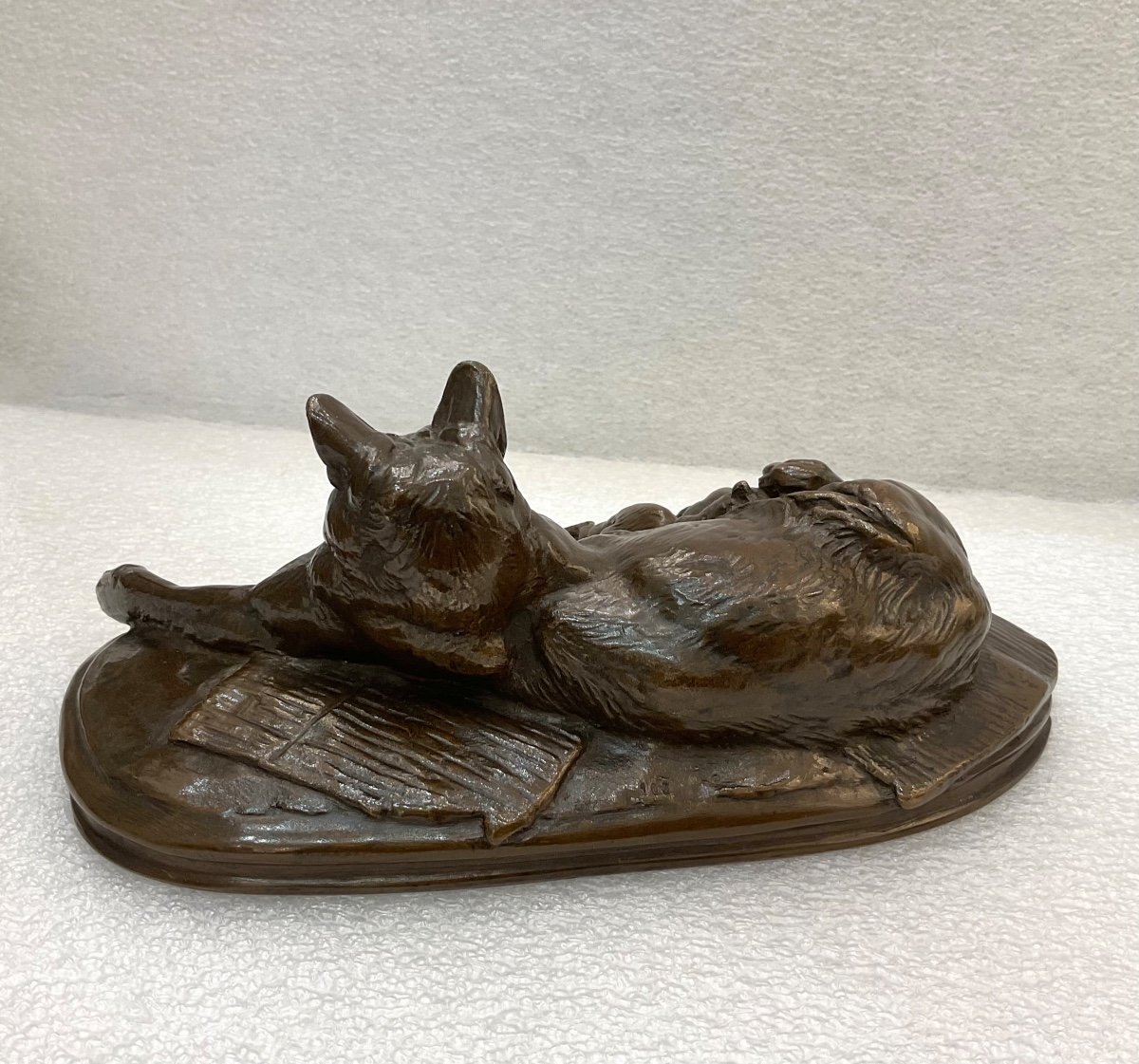 Sculpture - Cat And Her Cubs By Emmanuel Fremiet (1824-1910) ,  Bronze XIXth Century-photo-1