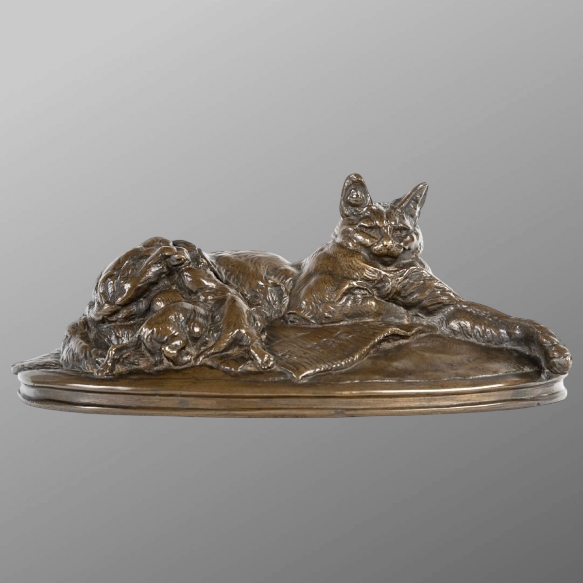 Sculpture - Chatte Allaitant Ses Petits , Emmanuel Fremiet (1824-1910) , Bronze  
