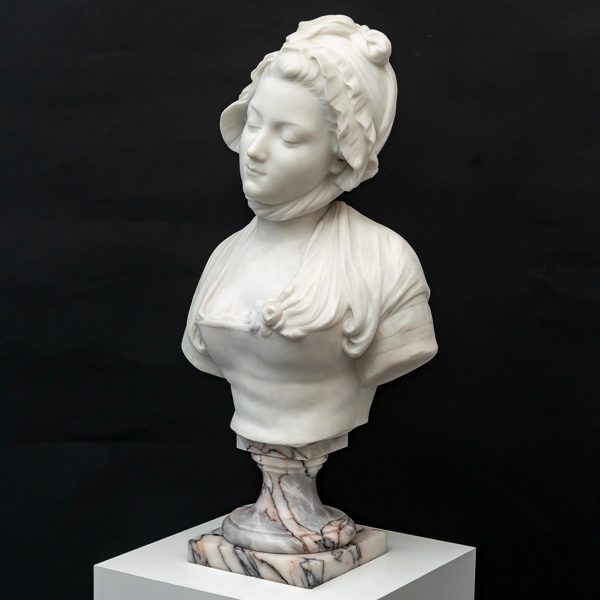 Sculpture - Buste De Jeune Fille Par Louis - Émile Cana (1845-1895) - Marbre -photo-2