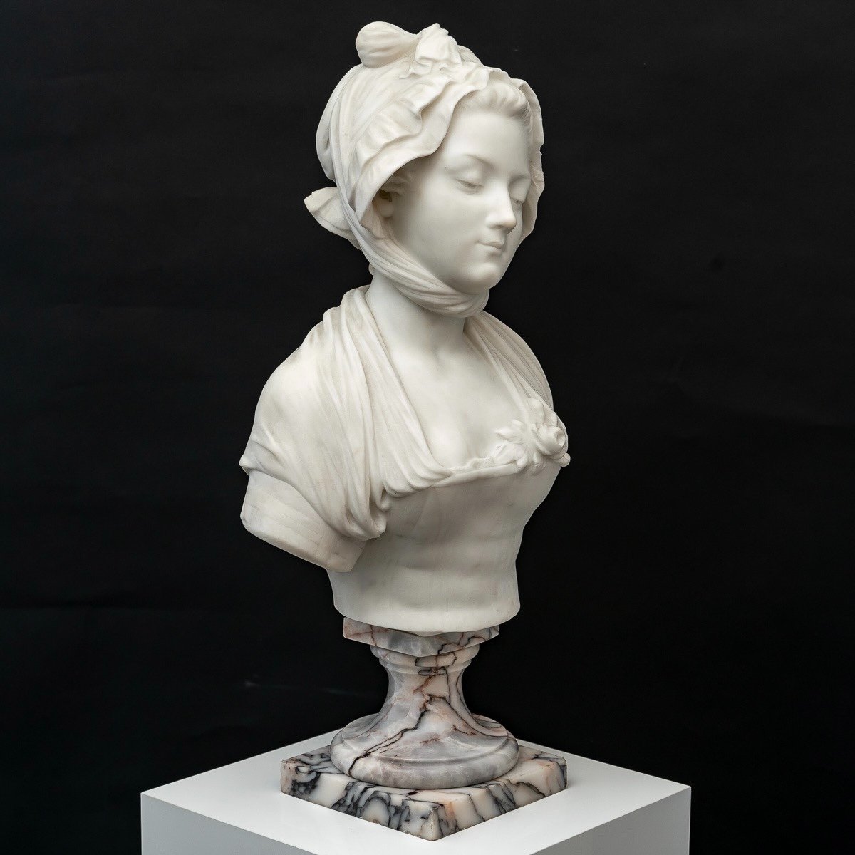 Sculpture - Buste De Jeune Fille Par Louis - Émile Cana (1845-1895) - Marbre -photo-4