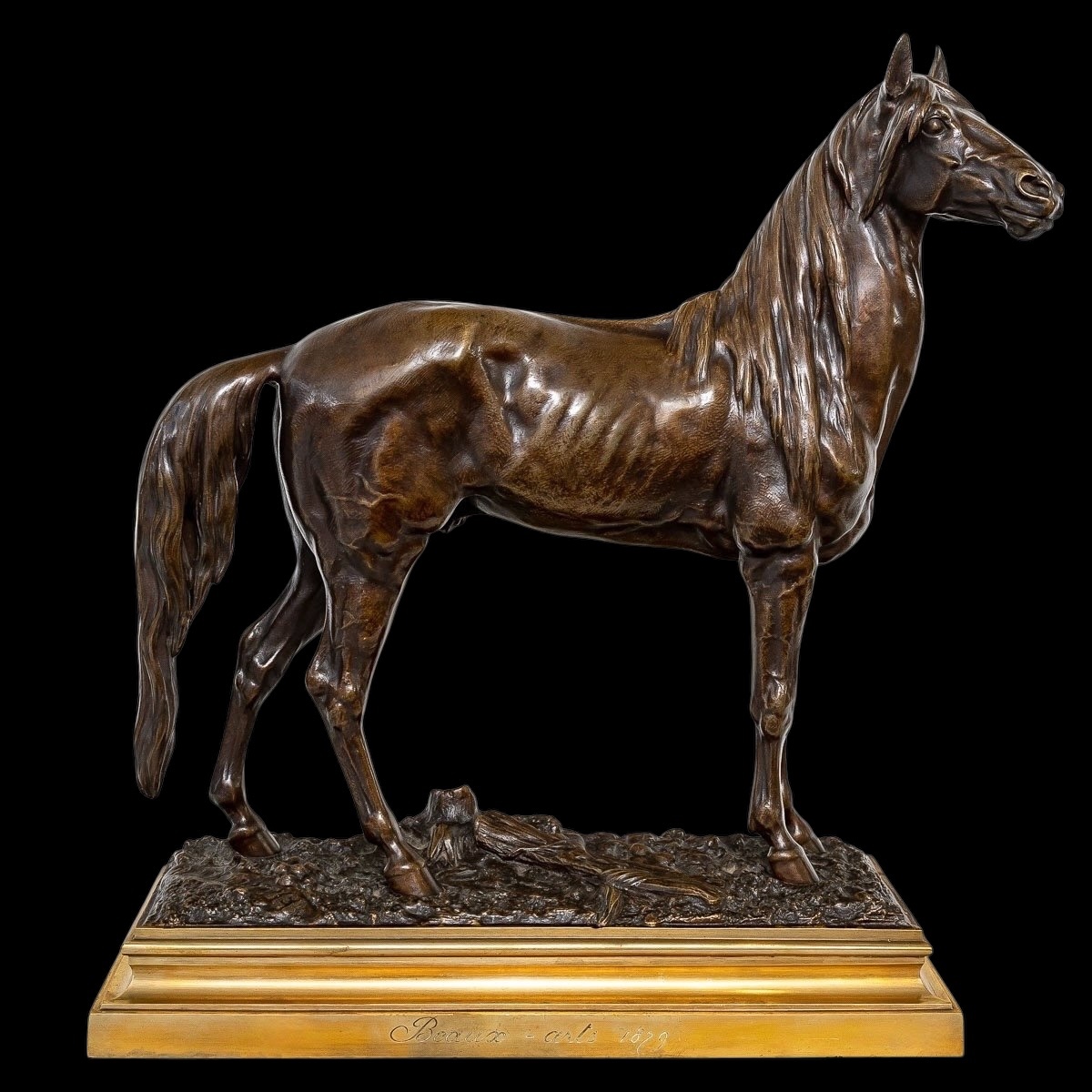 Sculpture  - Cheval "Beaux - arts 1879" , Prosper Lecourtier (1851-1924) - Bronze