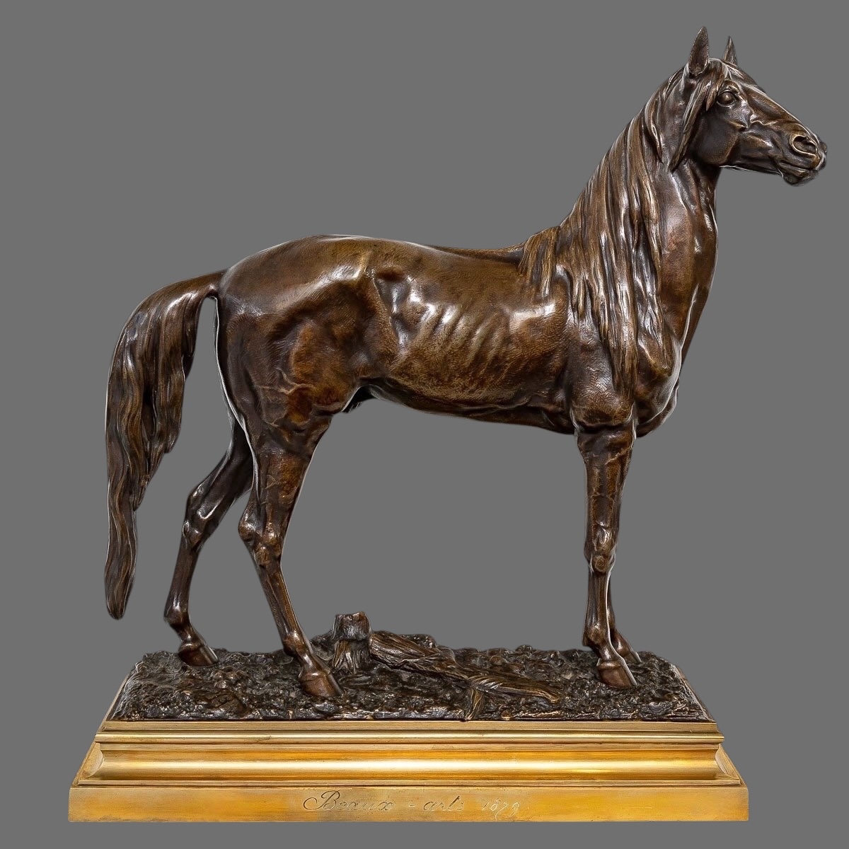 Sculpture  - Cheval "Beaux - arts 1879" , Prosper Lecourtier (1851-1924) - Bronze