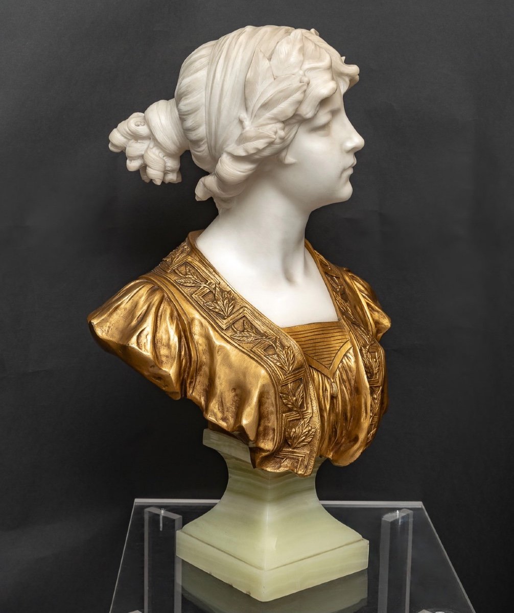 Sculpture - Buste "Jeune Femme À La Couronne De Lauriers" , Gustave Van Vaerenbergh (1873-1927)-photo-2