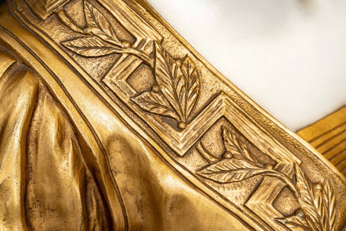 Sculpture - Buste "Jeune Femme À La Couronne De Lauriers" , Gustave Van Vaerenbergh (1873-1927)-photo-5