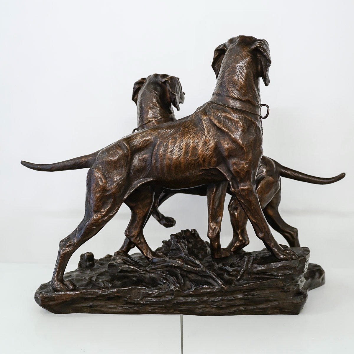 Groupe En Bronze De Deux Chiens De Chasse Par Edouard Drouot (1859-1945)-photo-4