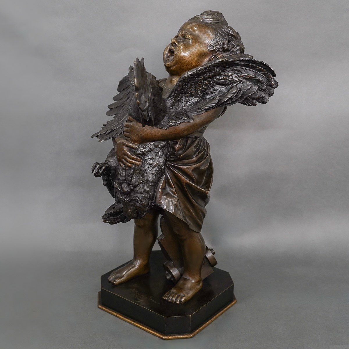 Sculpture - L' Enfant Au Coq , Adriano CECIONI (1838-1886) - Bronze-photo-1