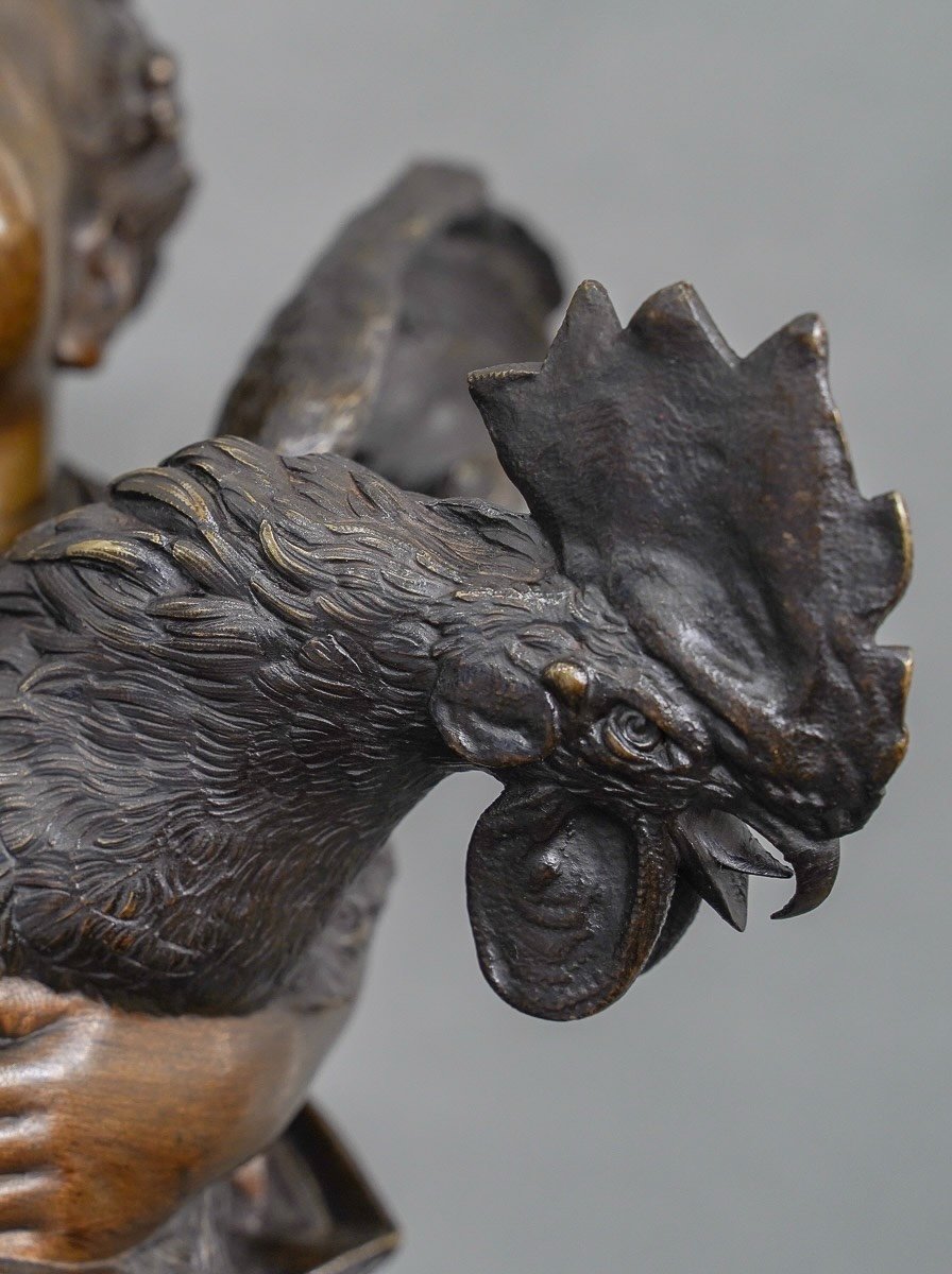Sculpture - L' Enfant Au Coq , Adriano CECIONI (1838-1886) - Bronze-photo-5