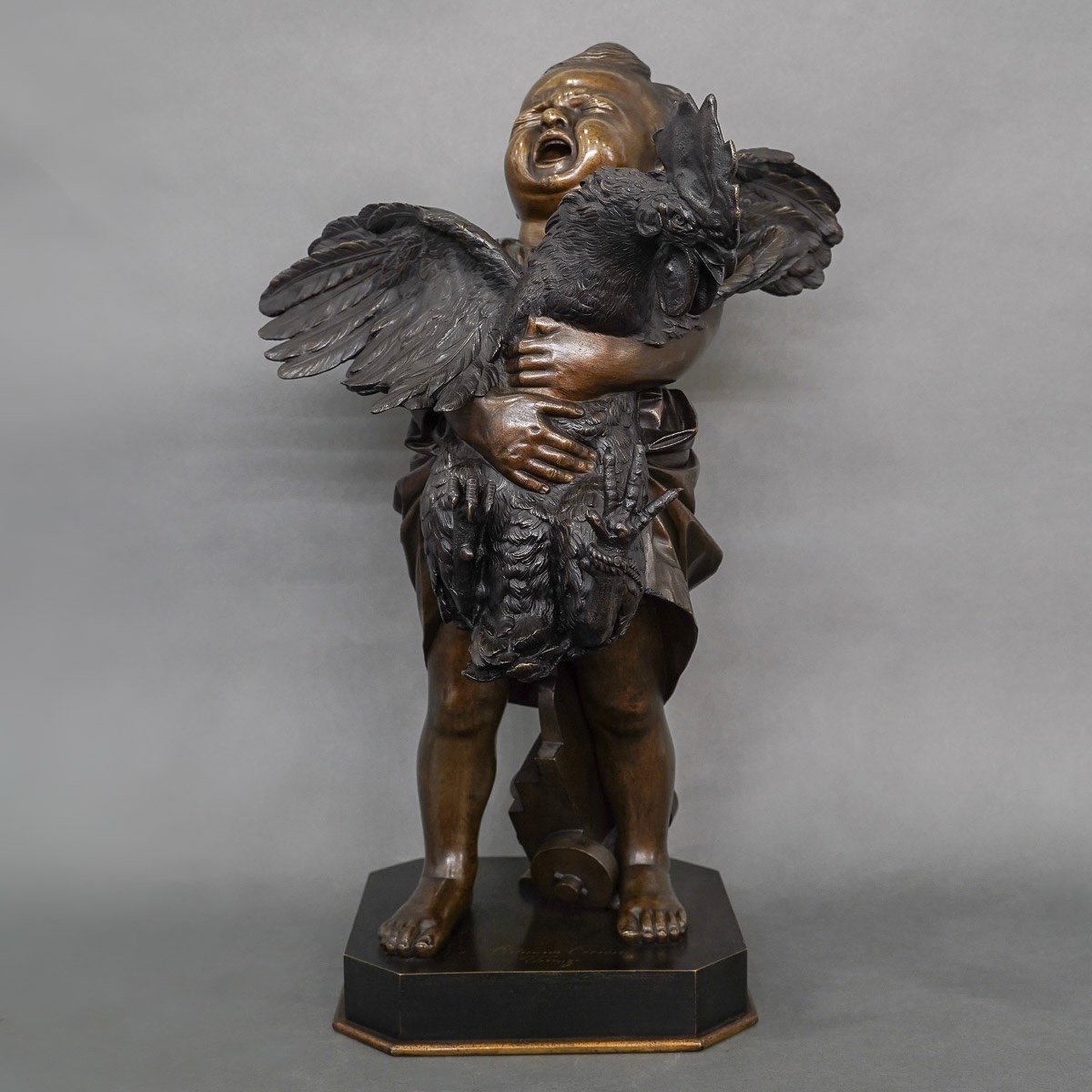 Sculpture - L' Enfant Au Coq , Adriano CECIONI (1838-1886) - Bronze