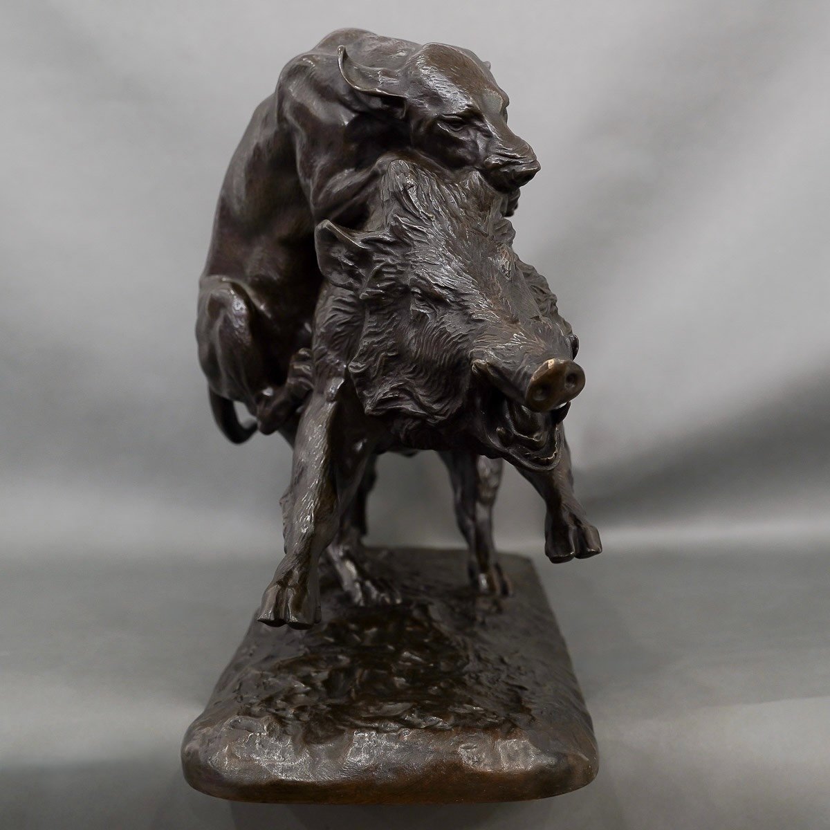 Sculpture - Sanglier Attaqué Par Un Chien , Isidore Jules Bonheur (1827-1901) - Bronze-photo-2