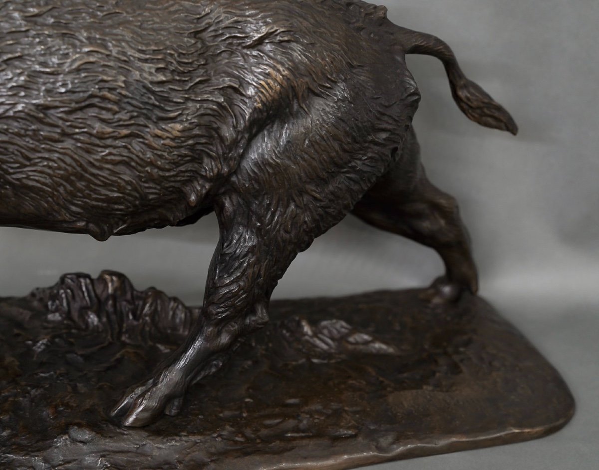 Sculpture - Sanglier Attaqué Par Un Chien , Isidore Jules Bonheur (1827-1901) - Bronze-photo-6