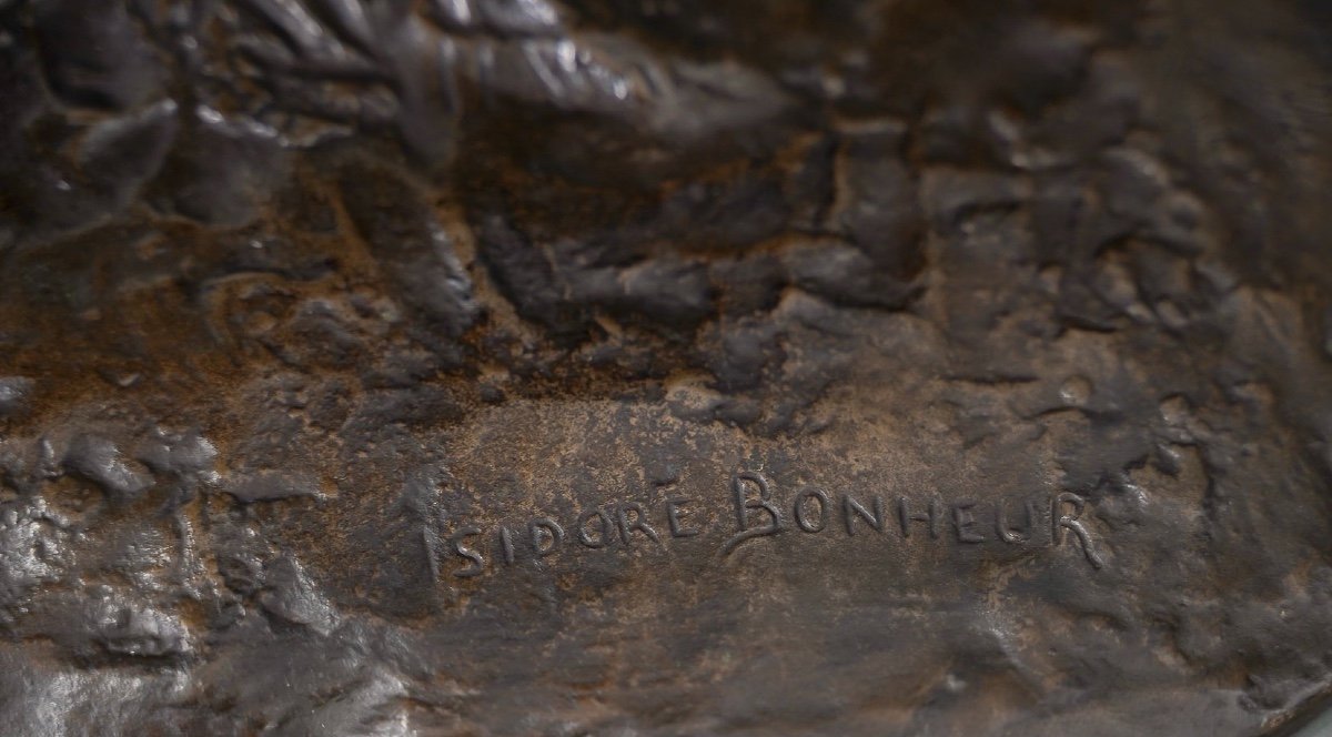 Sculpture - Sanglier Attaqué Par Un Chien , Isidore Jules Bonheur (1827-1901) - Bronze-photo-7
