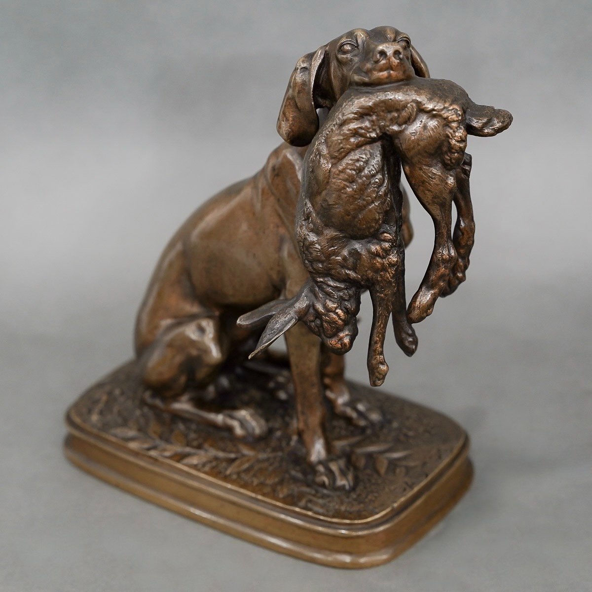 Sculpture - Pair Of Game Hunting Dogs , Ferdinand Pautrot (1832 - 1874) - Bronze-photo-2