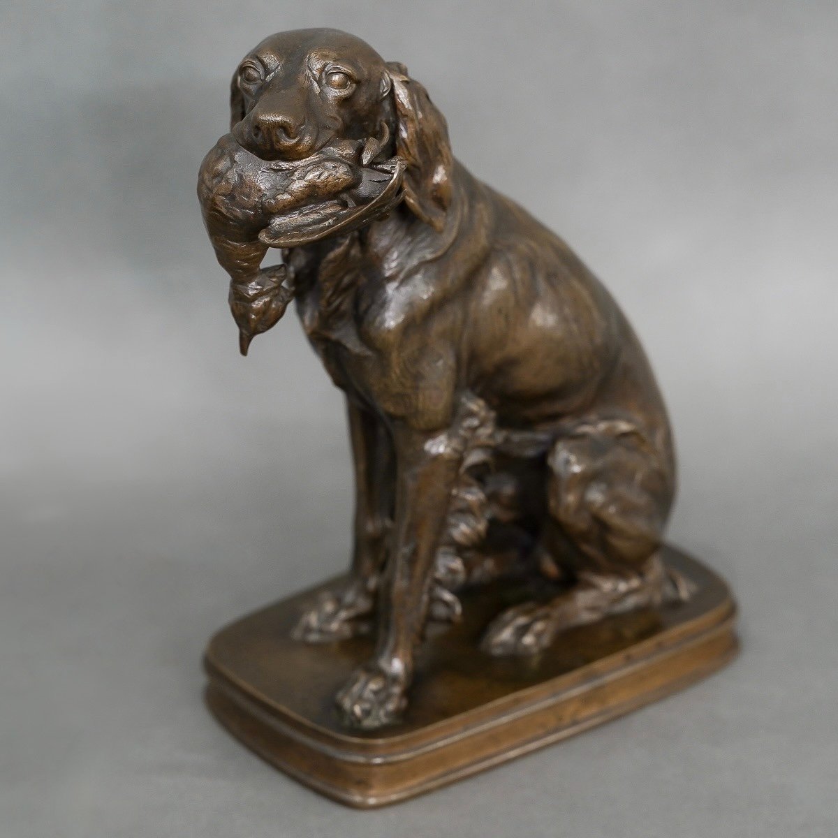 Sculpture - Pair Of Game Hunting Dogs , Ferdinand Pautrot (1832 - 1874) - Bronze-photo-3