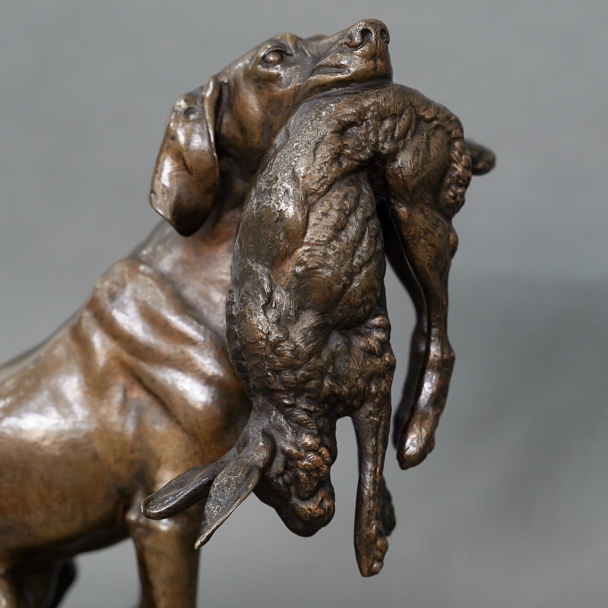 Sculpture - Paire De Chiens De Chasse Aux Gibiers , Ferdinand Pautrot (1832 - 1874) - Bronze-photo-6