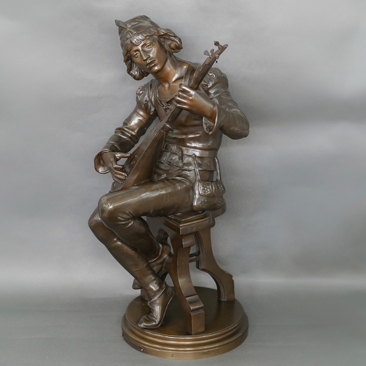 Sculpture - Oysel Le Troubadour , Émile Boisseau (1842-1923) - Bronze -photo-2