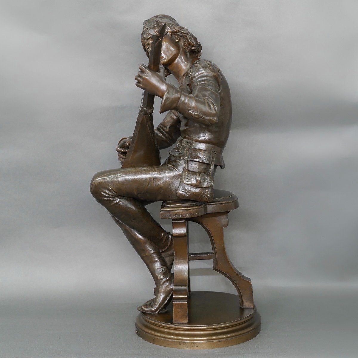 Sculpture - Oysel Le Troubadour , Émile Boisseau (1842-1923) - Bronze -photo-3