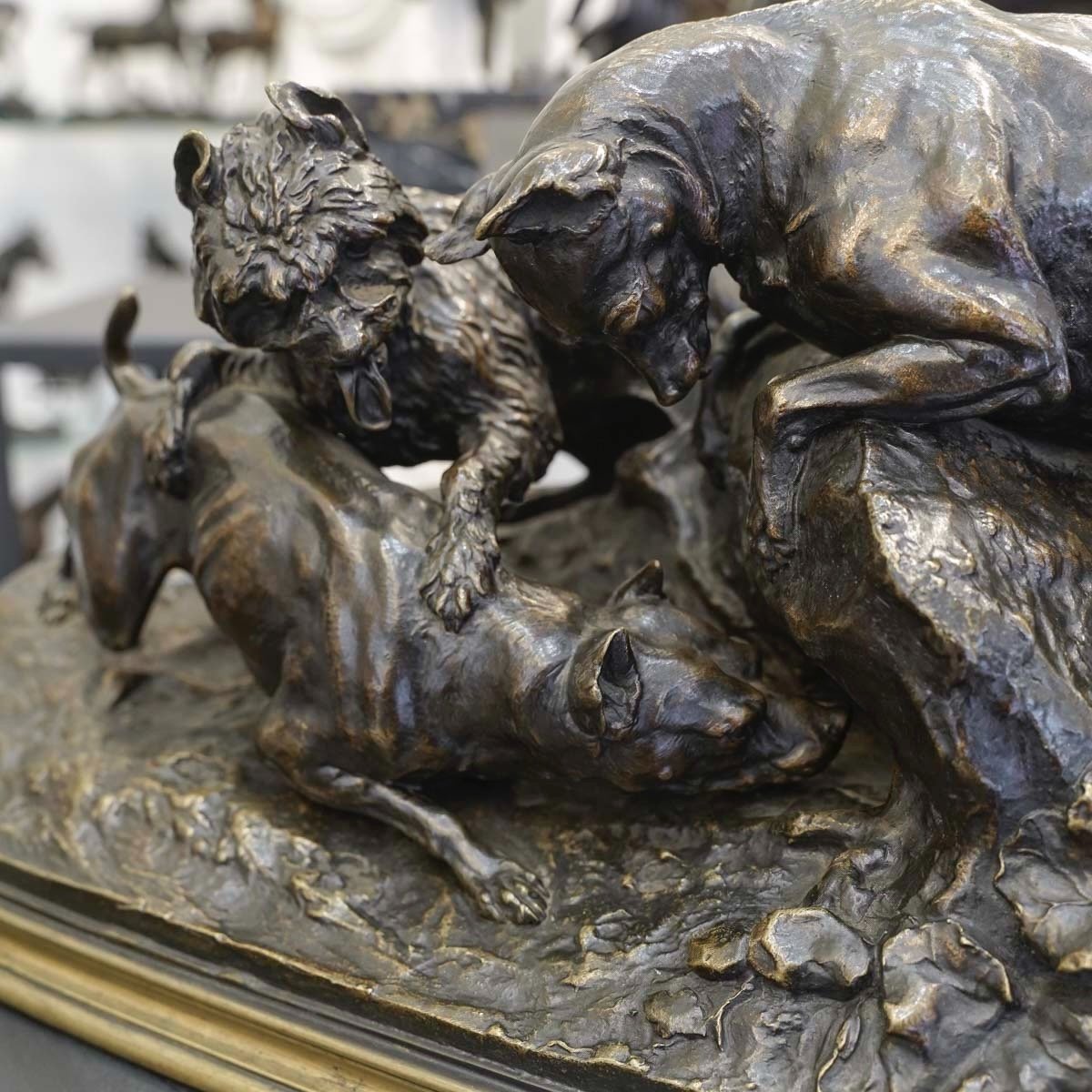 Groupe En Bronze  " Chiens Au Terrier " , Pierre - Jules Mêne (1810-1879)-photo-2