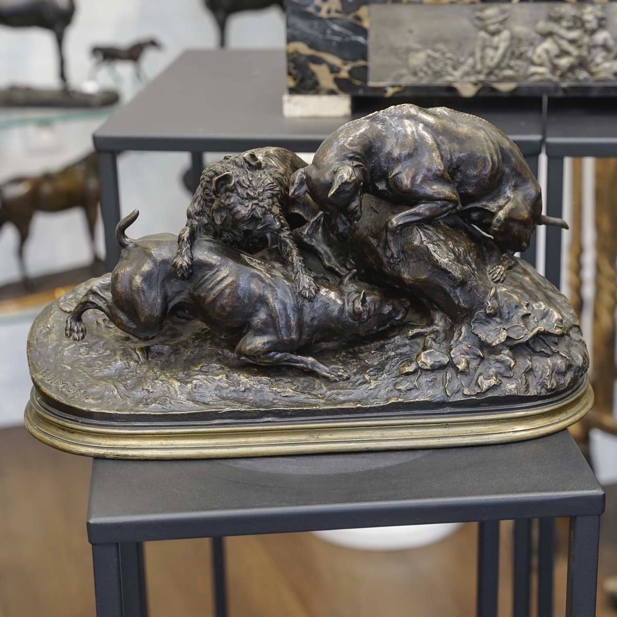 Bronze Group " Dogs In The Terrier " , Pierre - Jules Mêne (1810-1879)-photo-3