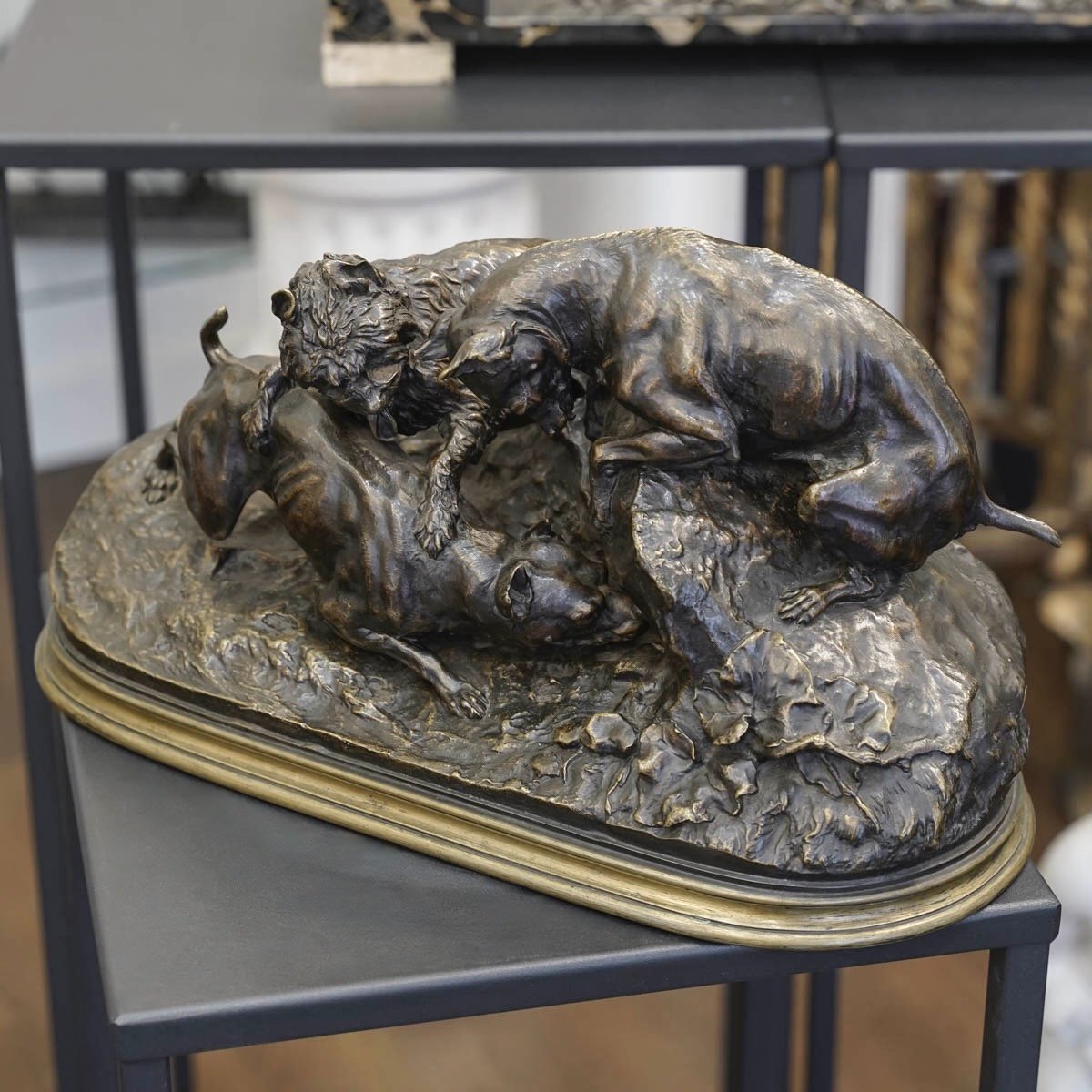 Groupe En Bronze  " Chiens Au Terrier " , Pierre - Jules Mêne (1810-1879)-photo-4