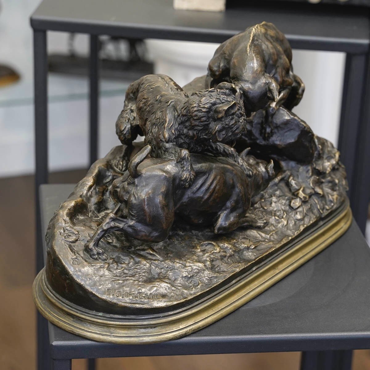 Groupe En Bronze  " Chiens Au Terrier " , Pierre - Jules Mêne (1810-1879)-photo-1
