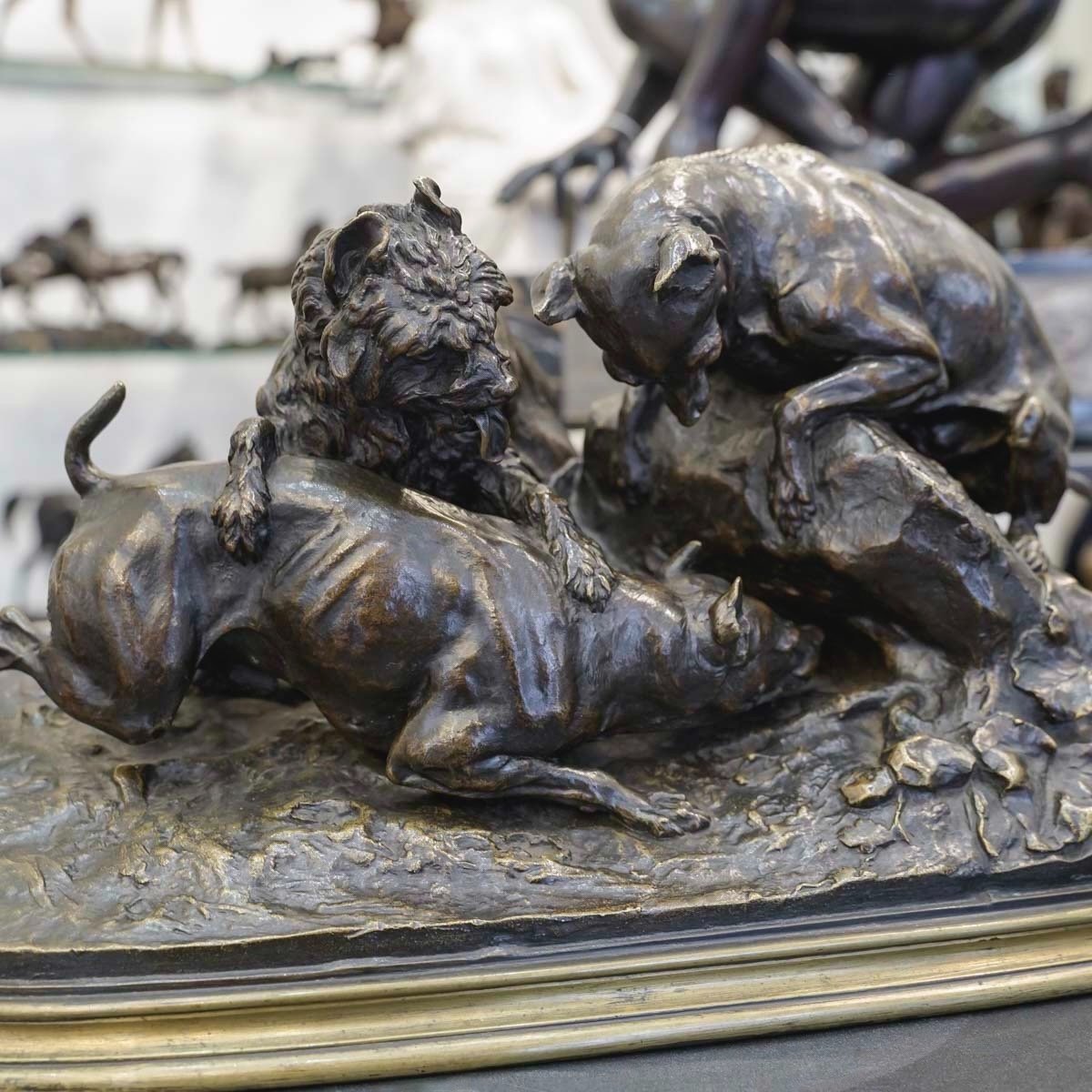 Groupe En Bronze  " Chiens Au Terrier " , Pierre - Jules Mêne (1810-1879)-photo-2