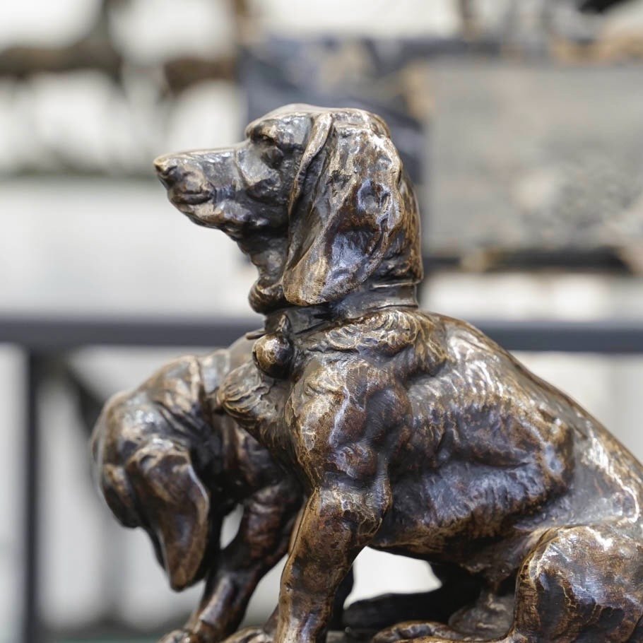 Group Of Bassets " Ravageot And Ravageode " , Emmanuel Fremiet (1824 -1910) - Bronze-photo-3