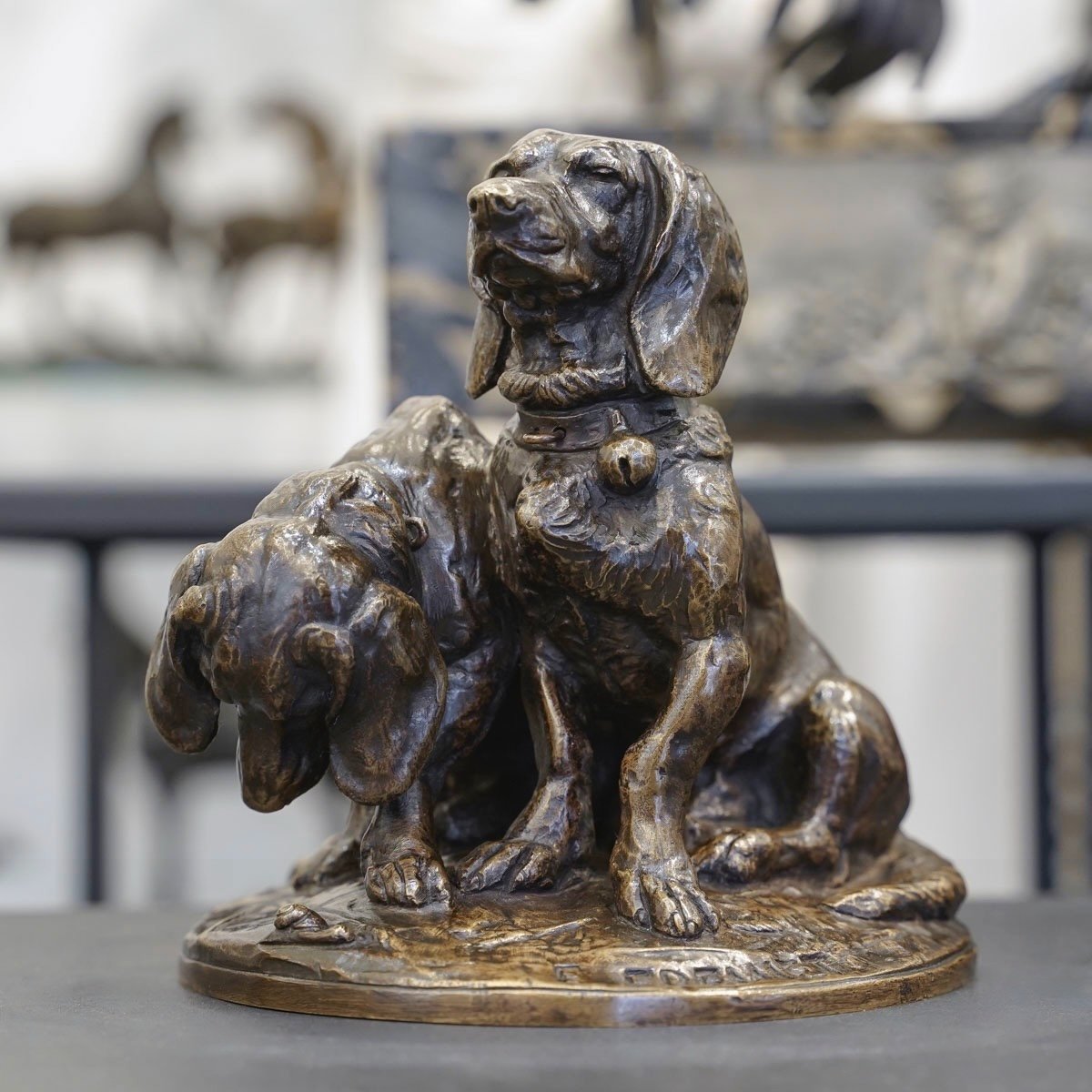 Group Of Bassets " Ravageot And Ravageode " , Emmanuel Fremiet (1824 -1910) - Bronze