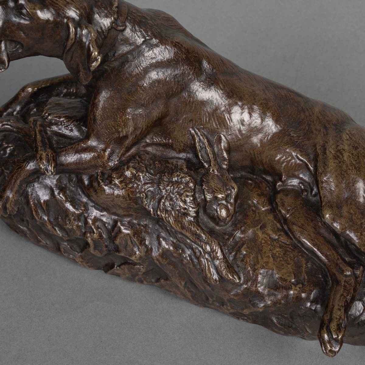 Sculpture - Dog With Hare , Emile - Louis Truffot (1843-1896) - Bronze-photo-3