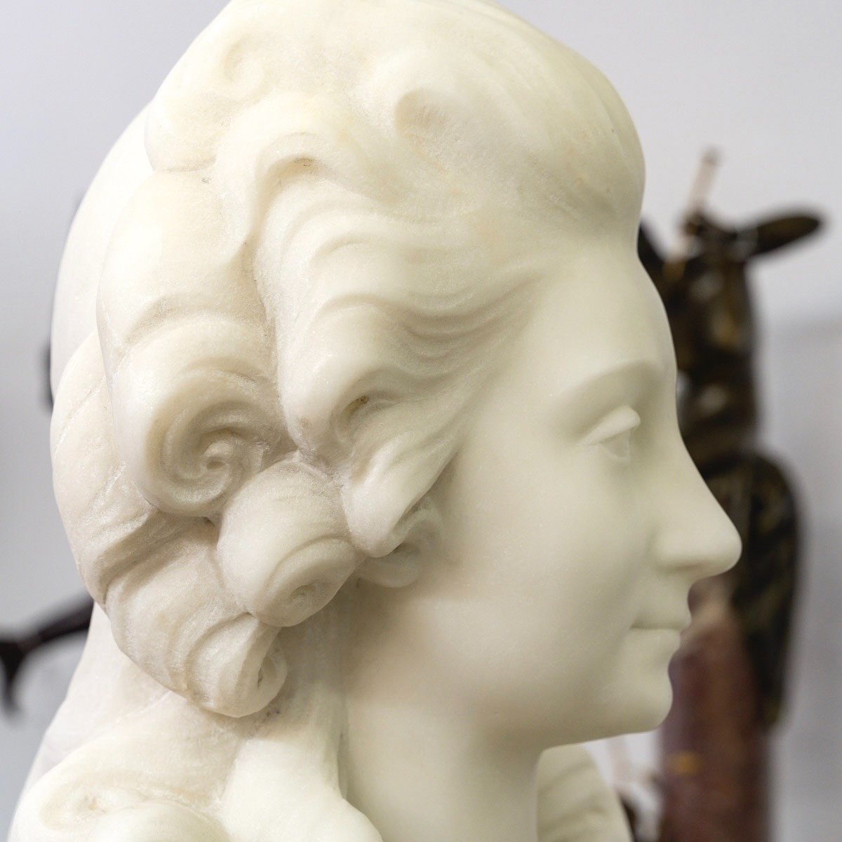 White Carrara Marble Bust " Madame Of Pompadour ", Guglielmo Pugi (1850-1915) -photo-2