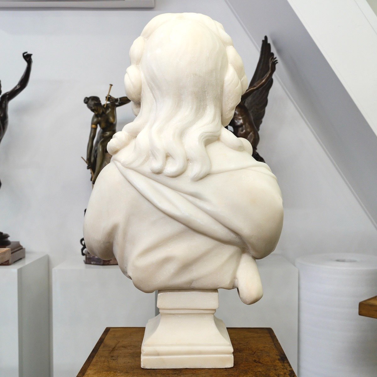 White Carrara Marble Bust " Madame Of Pompadour ", Guglielmo Pugi (1850-1915) -photo-4