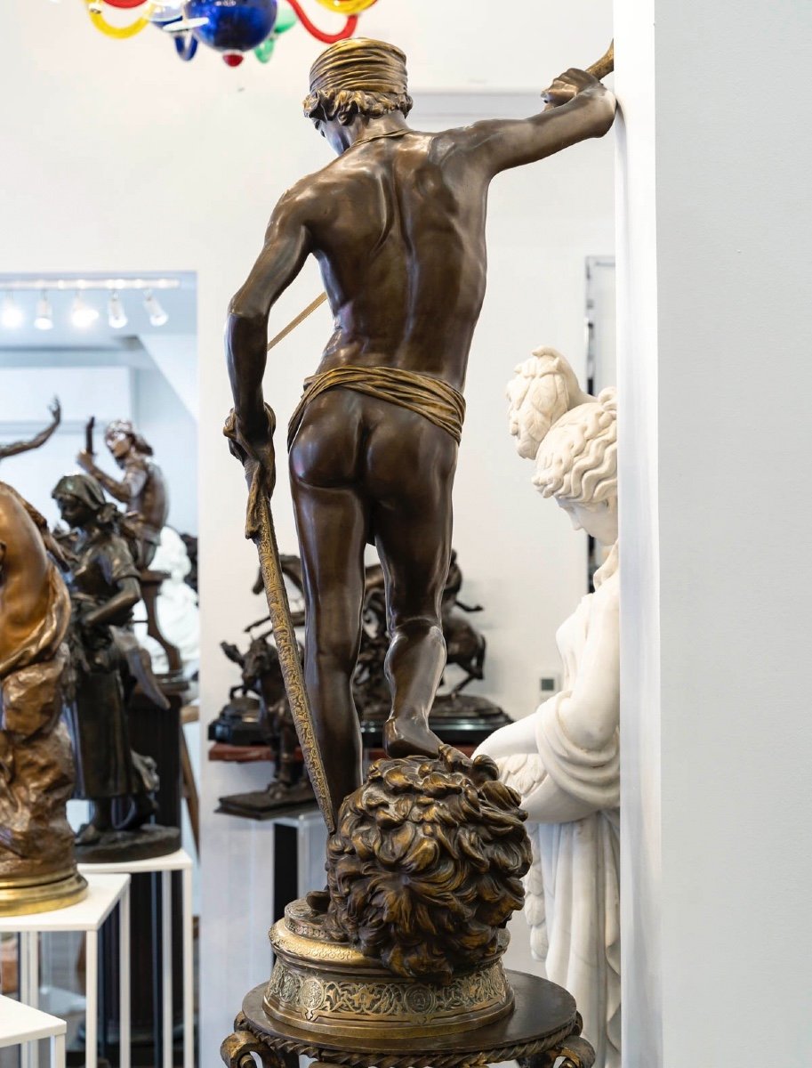 Sculpture - David Vainqueur De Goliath , Marius-Jean-Antonin Mercié (1845-1916) - Bronze -photo-5