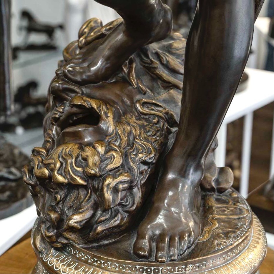 Sculpture - David Vainqueur De Goliath , Marius-Jean-Antonin Mercié (1845-1916) - Bronze -photo-7
