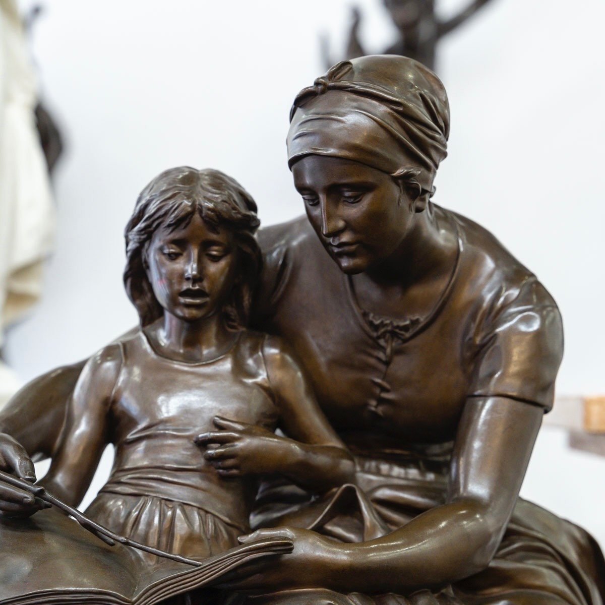 Sculpture - "maternal Education" , Eugene Delaplanche (1836-1891) - Bronze-photo-2