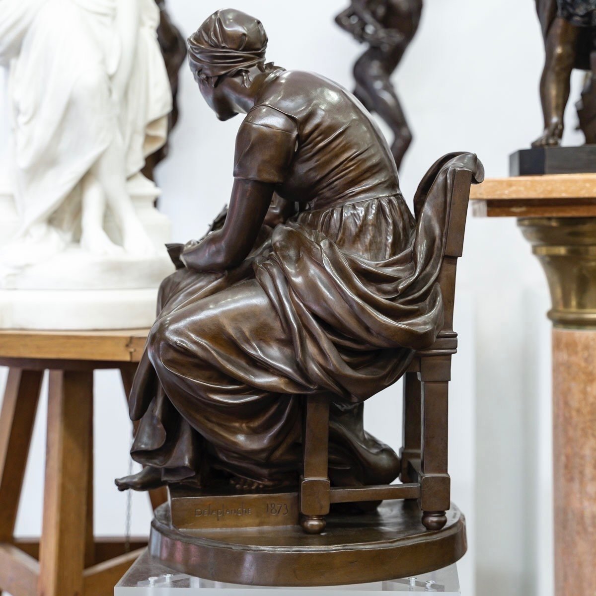 Sculpture - "maternal Education" , Eugene Delaplanche (1836-1891) - Bronze-photo-3