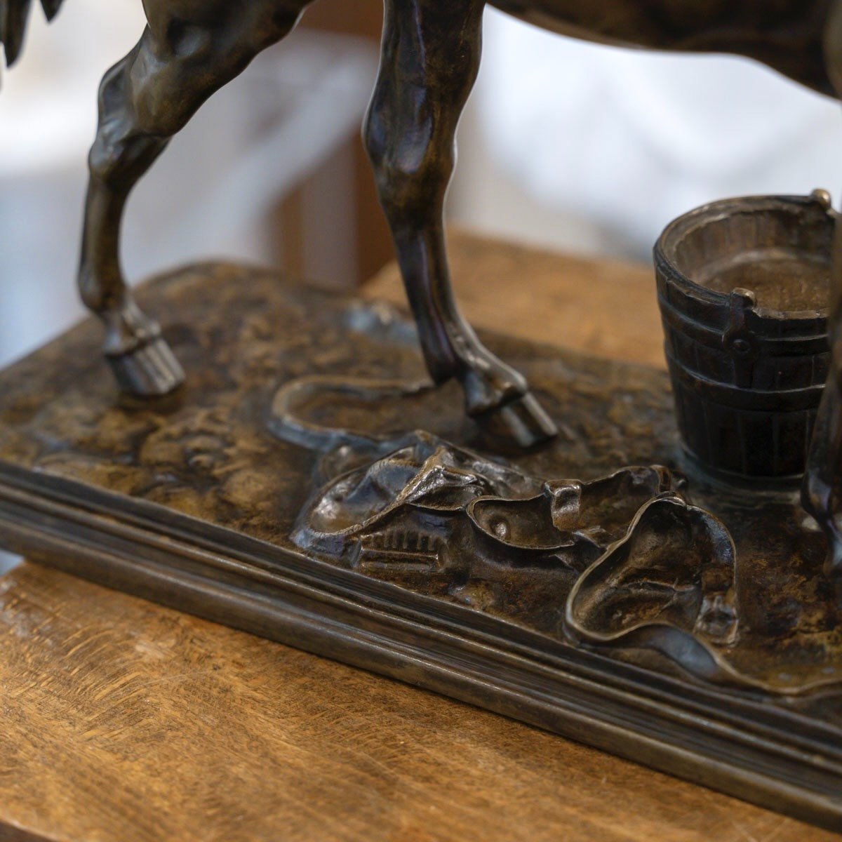 Sculpture - Horse And Dog In The Stable ,  Henri - Alfred Jacquemart (1824-1896) - Bronze-photo-4