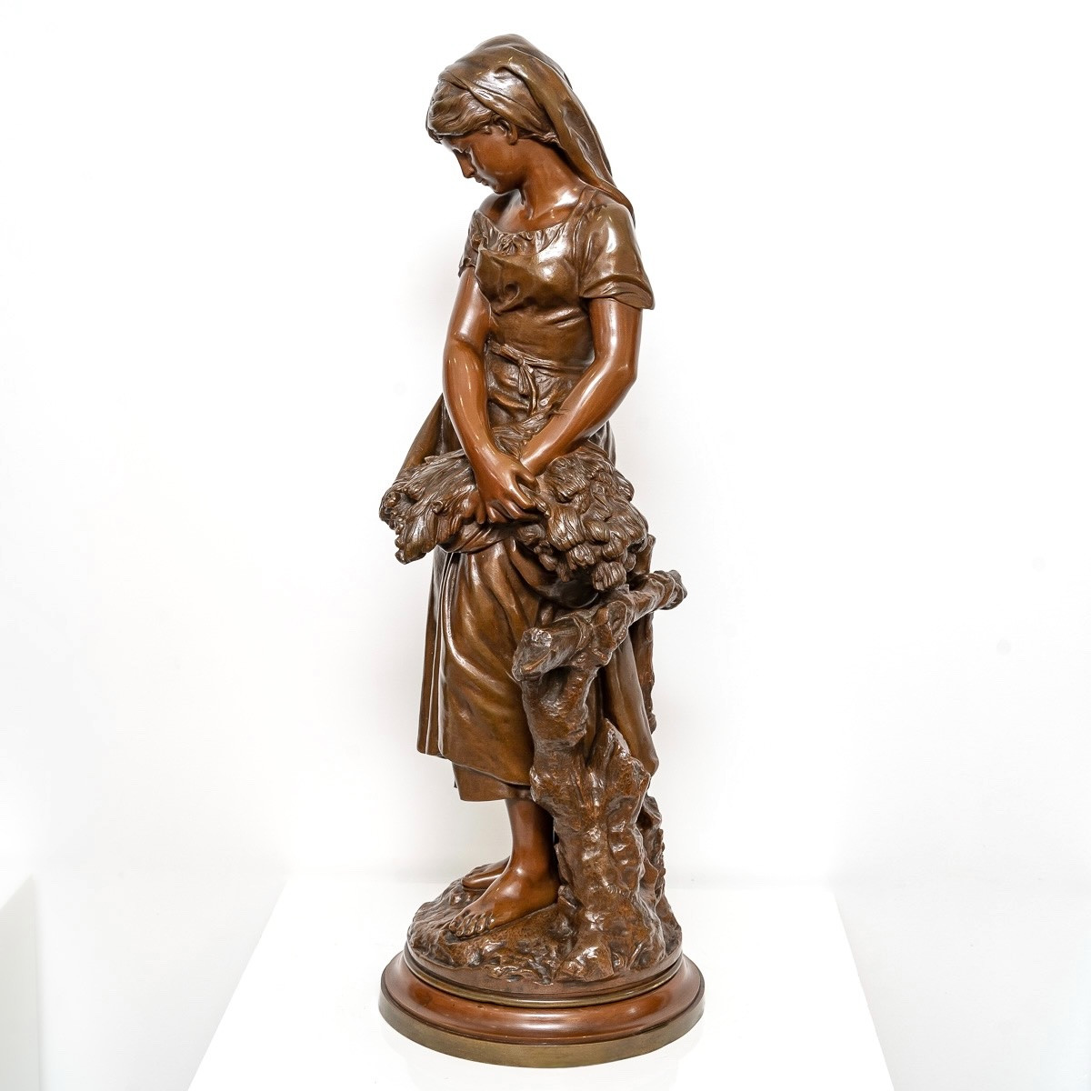 Sculpture - Young Girl With A Sheaf Of Wheat , Mathurin Moreau (1822-1912) - Bronze-photo-2