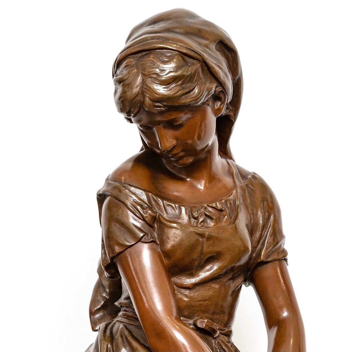 Sculpture - Young Girl With A Sheaf Of Wheat , Mathurin Moreau (1822-1912) - Bronze-photo-3