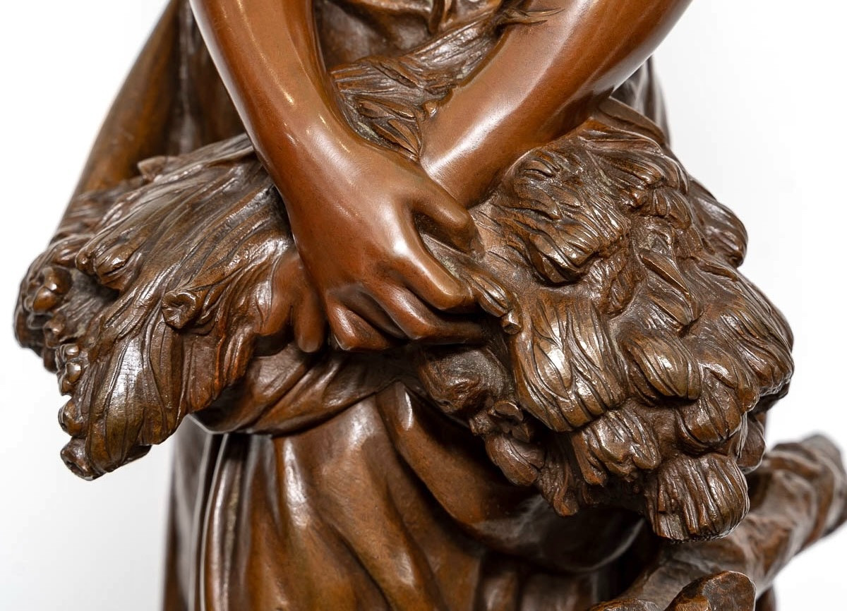 Sculpture - Young Girl With A Sheaf Of Wheat , Mathurin Moreau (1822-1912) - Bronze-photo-4