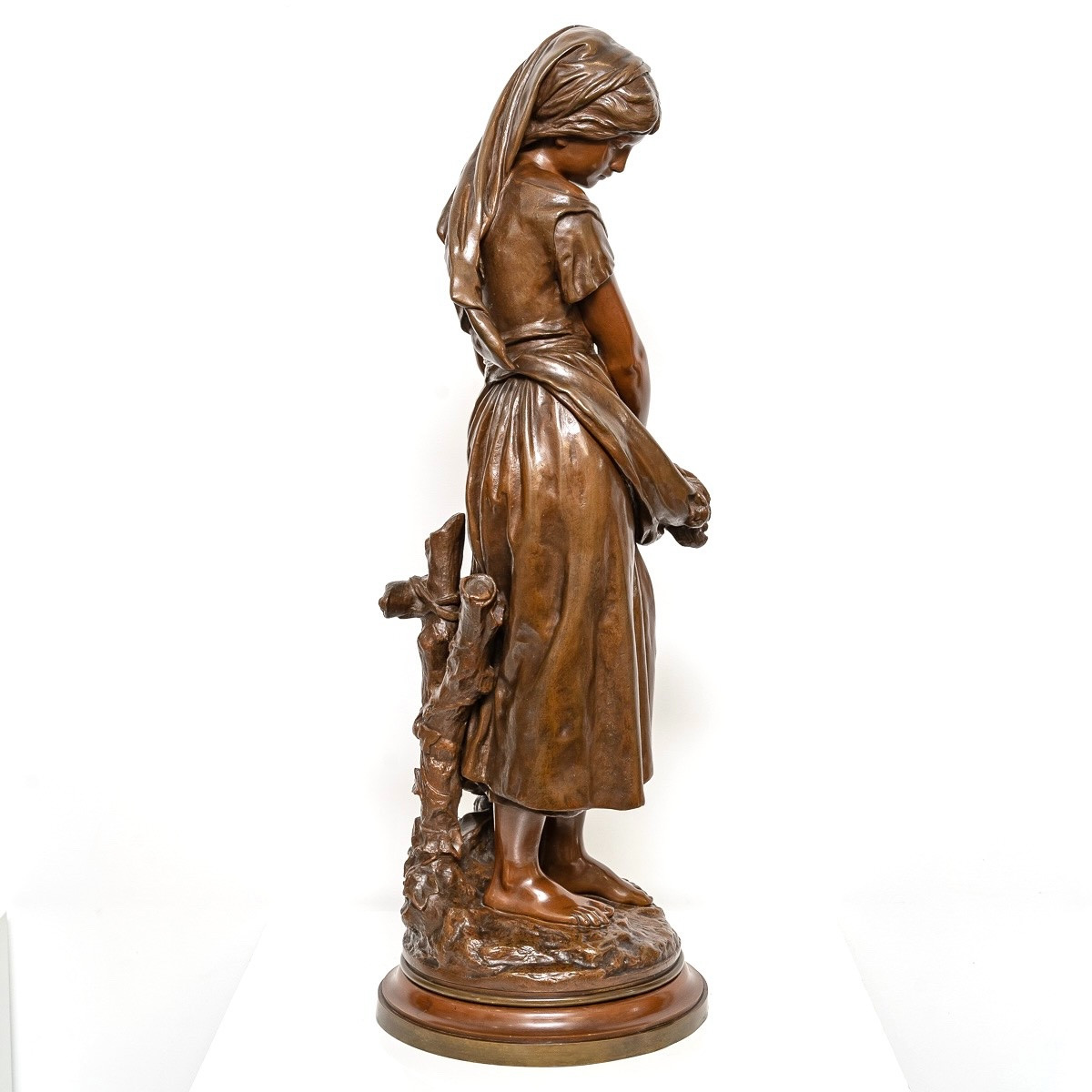 Sculpture - Young Girl With A Sheaf Of Wheat , Mathurin Moreau (1822-1912) - Bronze-photo-1