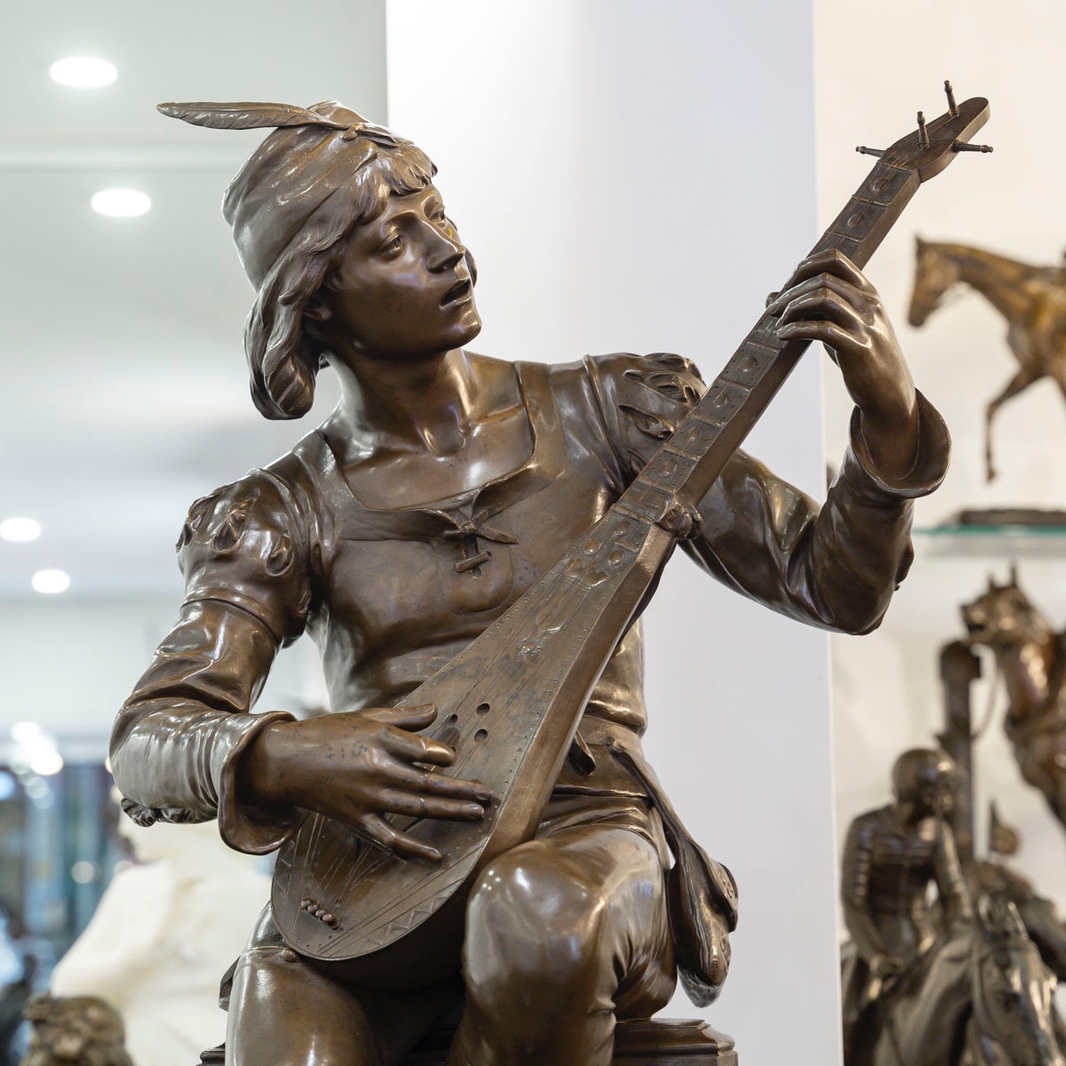 Sculpture - Oysel The Troubadour , Emile Boisseau (1842-1923) - Bronze -photo-3