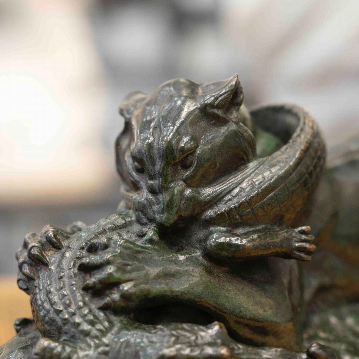 Sculpture - Tigre Dévorant Un Gavial , Antoine - Louis Barye (1795-1875) - Bronze-photo-2