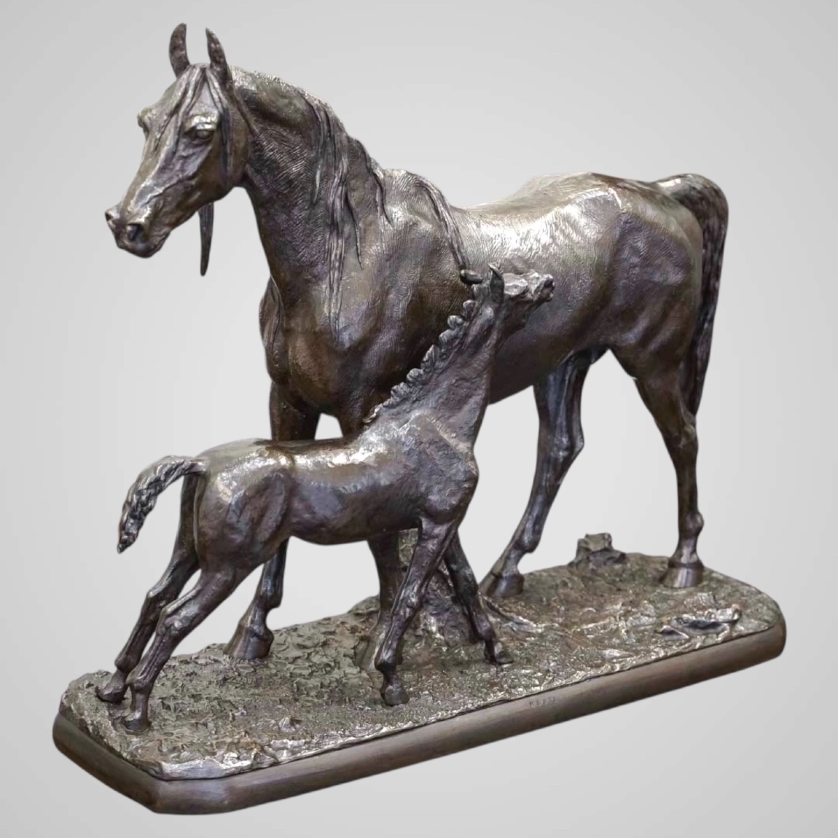Sculpture - Mare And Her Foal , Christophe Fratin (1801-1864) - Bronze-photo-2